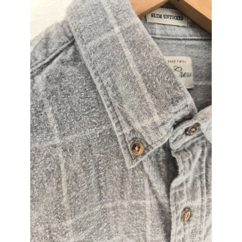 J Crew Slim Untucked Gray Plaid Flannel Spring Soft Brushed Twill Minimalist - Picture 11 of 11